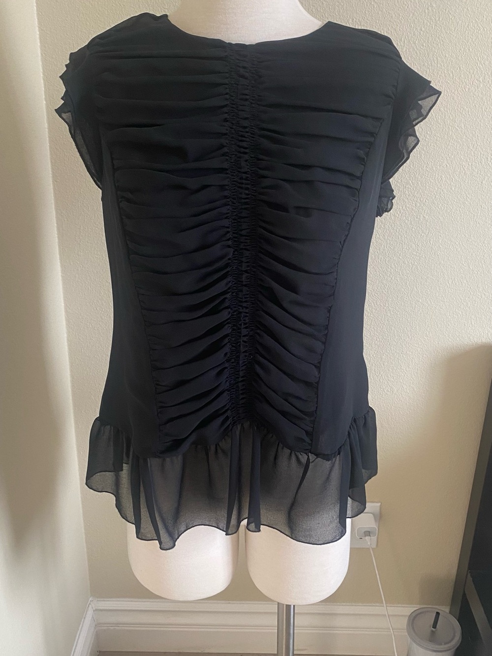 Who What Wear Black Ruffled Chiffon Blouse